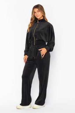 Velour Funnel Neck Jacket Zip Up Pants Set