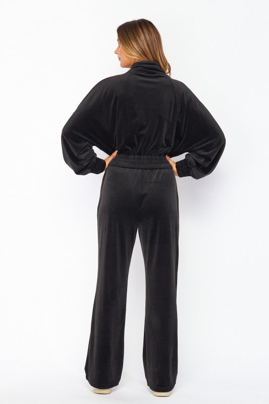 Velour Funnel Neck Jacket Zip Up Pants Set
