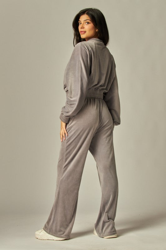Velour Funnel Neck Jacket Zip Up Pants Set